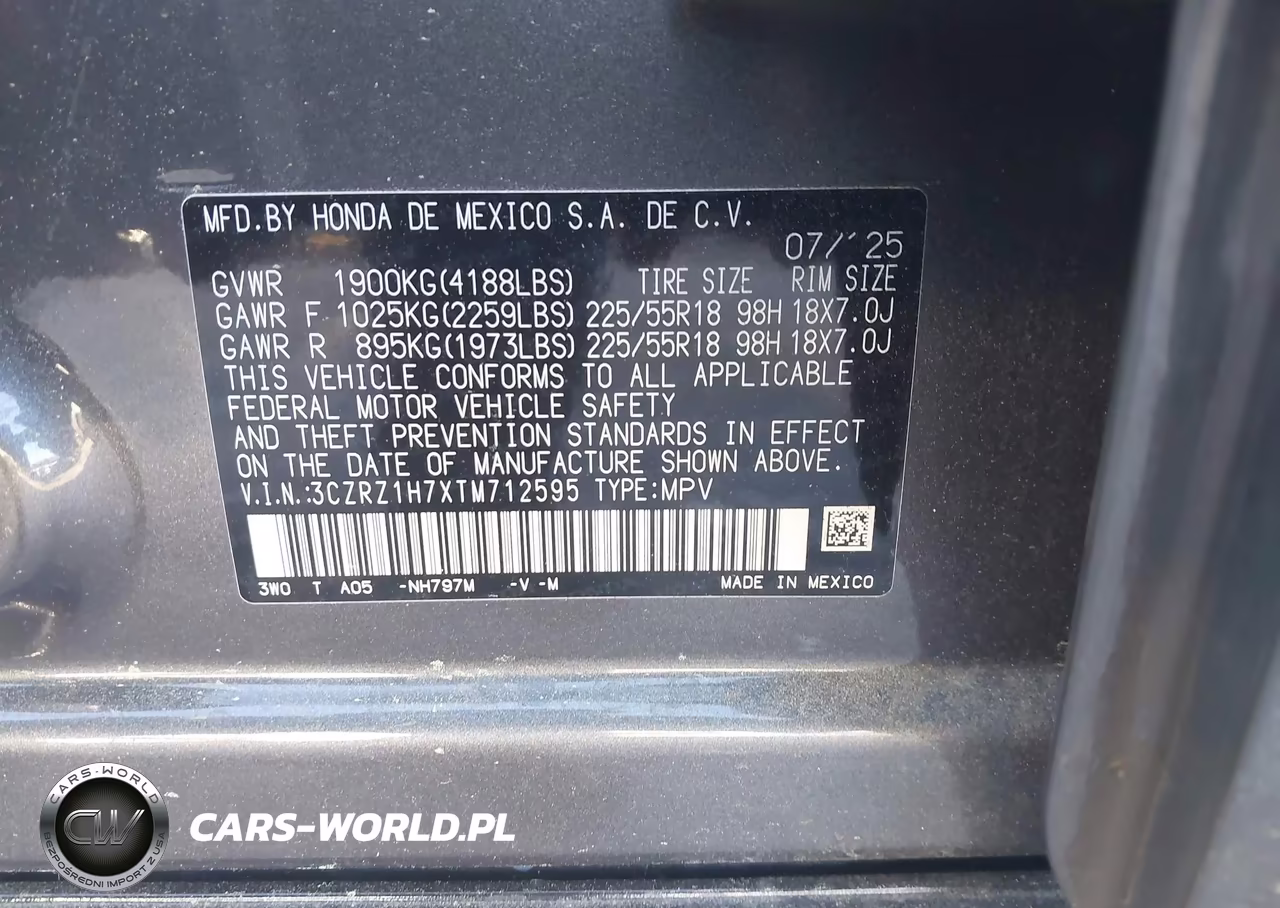 2026 Honda Hr-V 2Wd Ex-L VIN:3CZRZ1H7XTM712595 - 9
