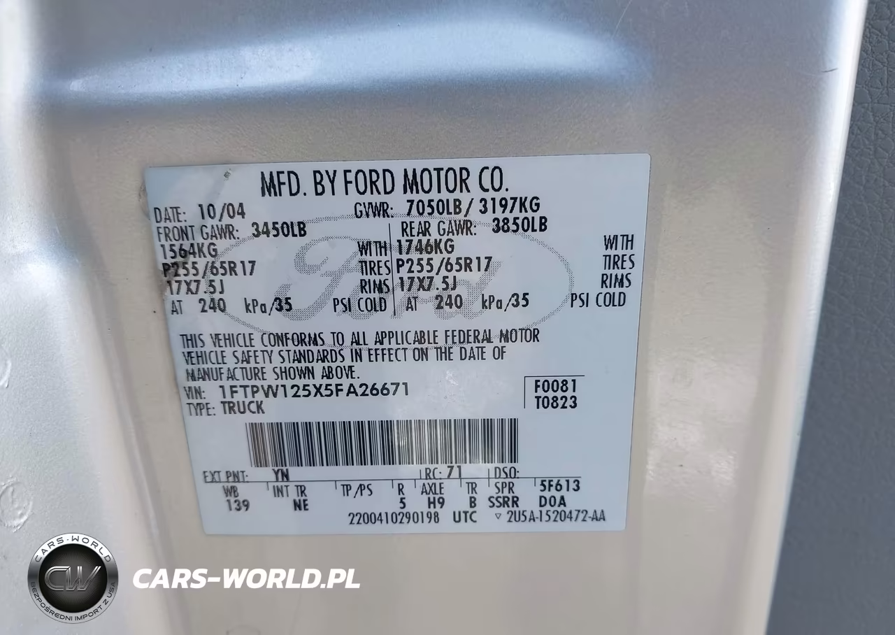 2005 Ford F-150 Lariat-Xlt VIN:1FTPW125X5FA26671 - 9