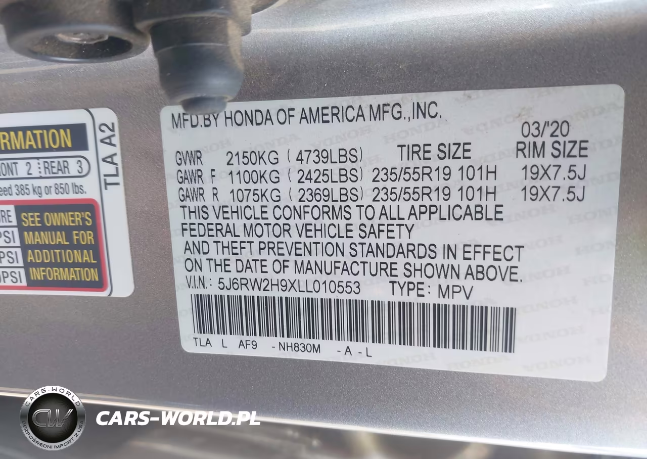 2020 Honda Cr-V Awd Touring VIN:5J6RW2H9XLL010553 - 9