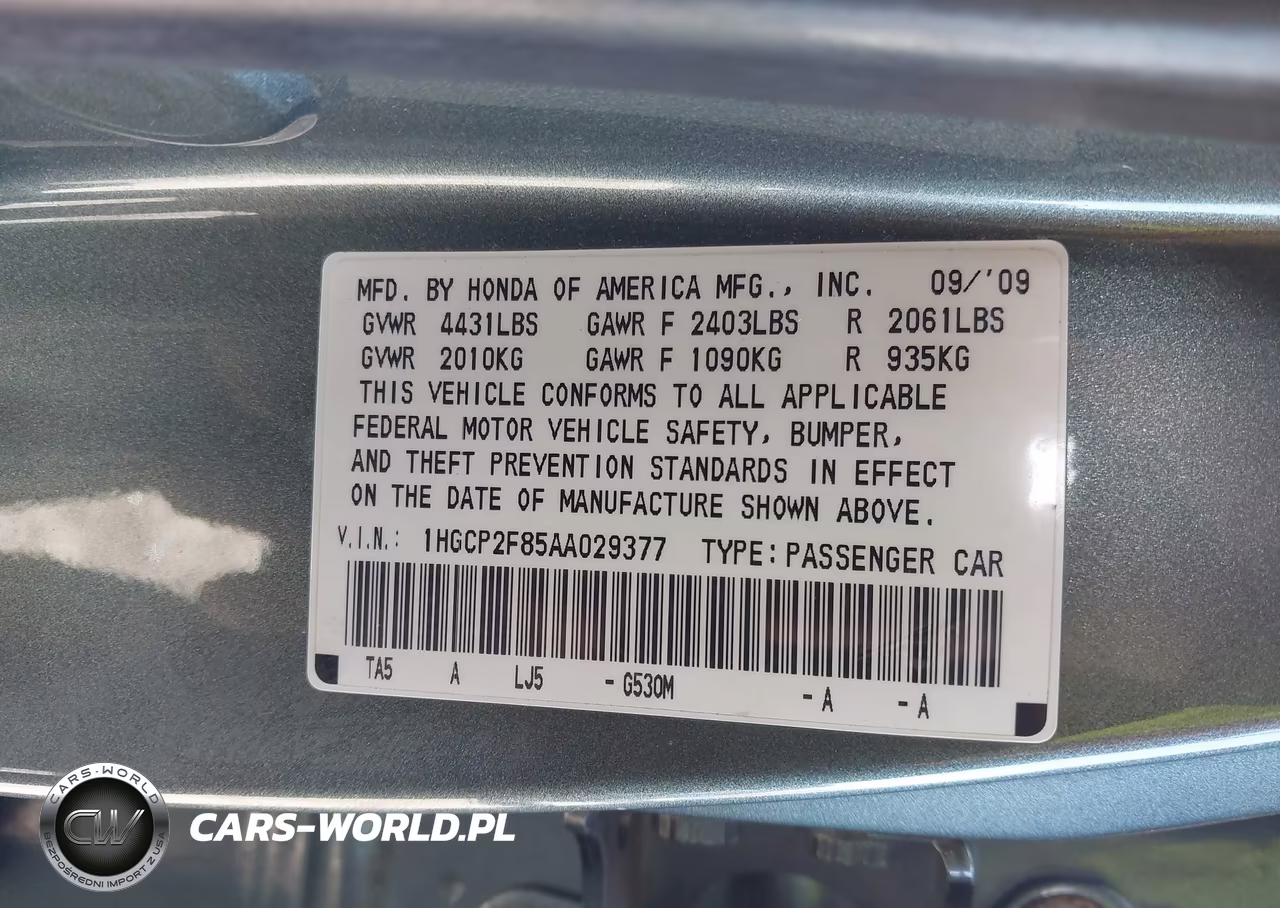 2010 Honda Accord 2.4 Ex-L VIN:1HGCP2F85AA029377 - 9