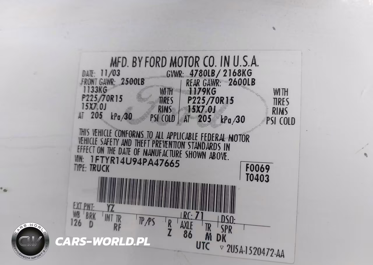 2004 Ford Ranger Edge-Tremor-Xl-Xlt VIN:1FTYR14U94PA47665 - 9