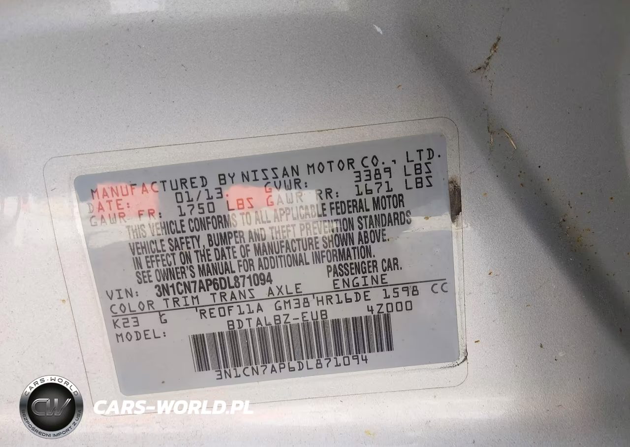 2013 Nissan Versa 1.6 Sv VIN:3N1CN7AP6DL871094 - 9