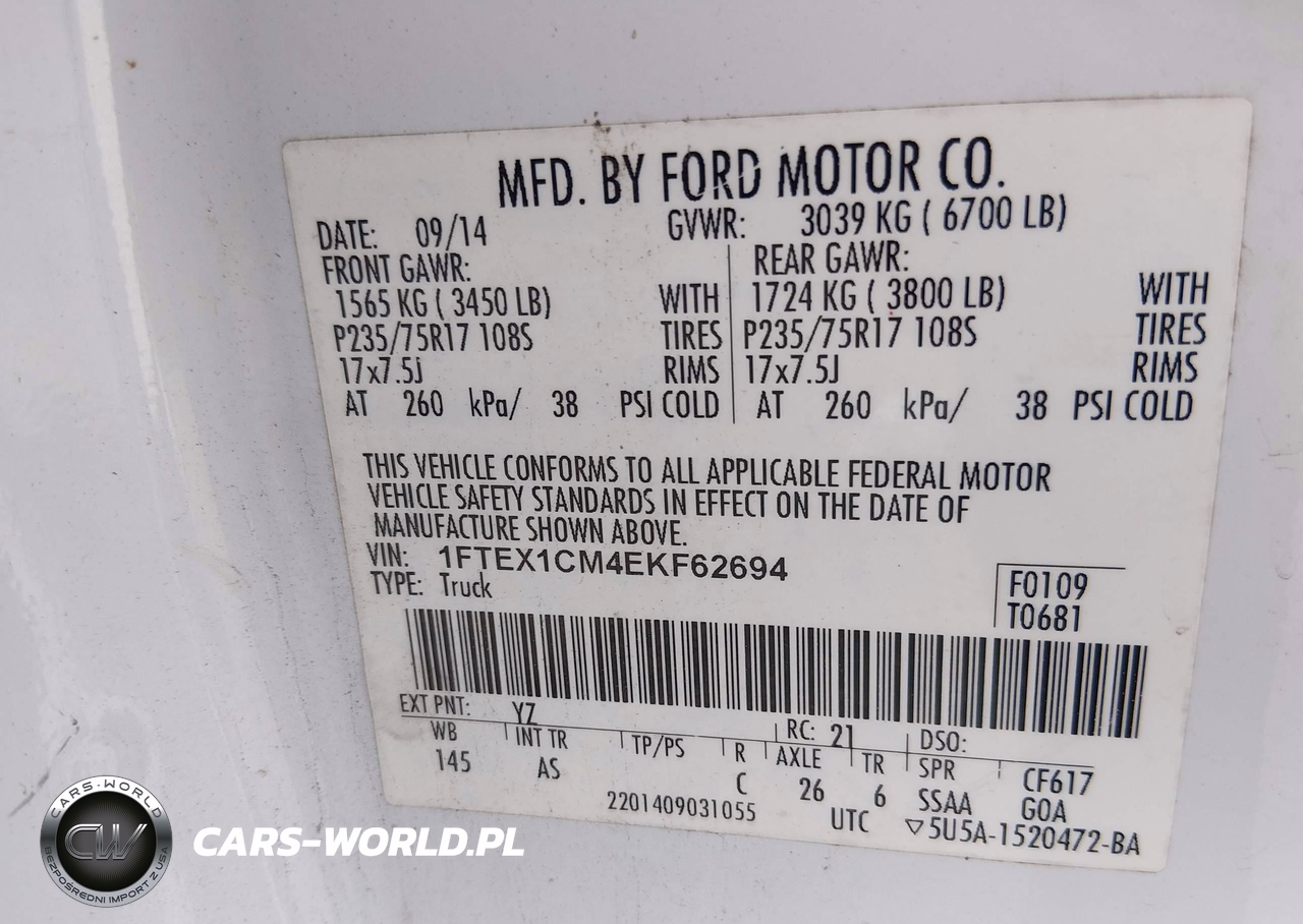 2014 Ford F-150 Xl VIN:1FTEX1CM4EKF62694 - 9