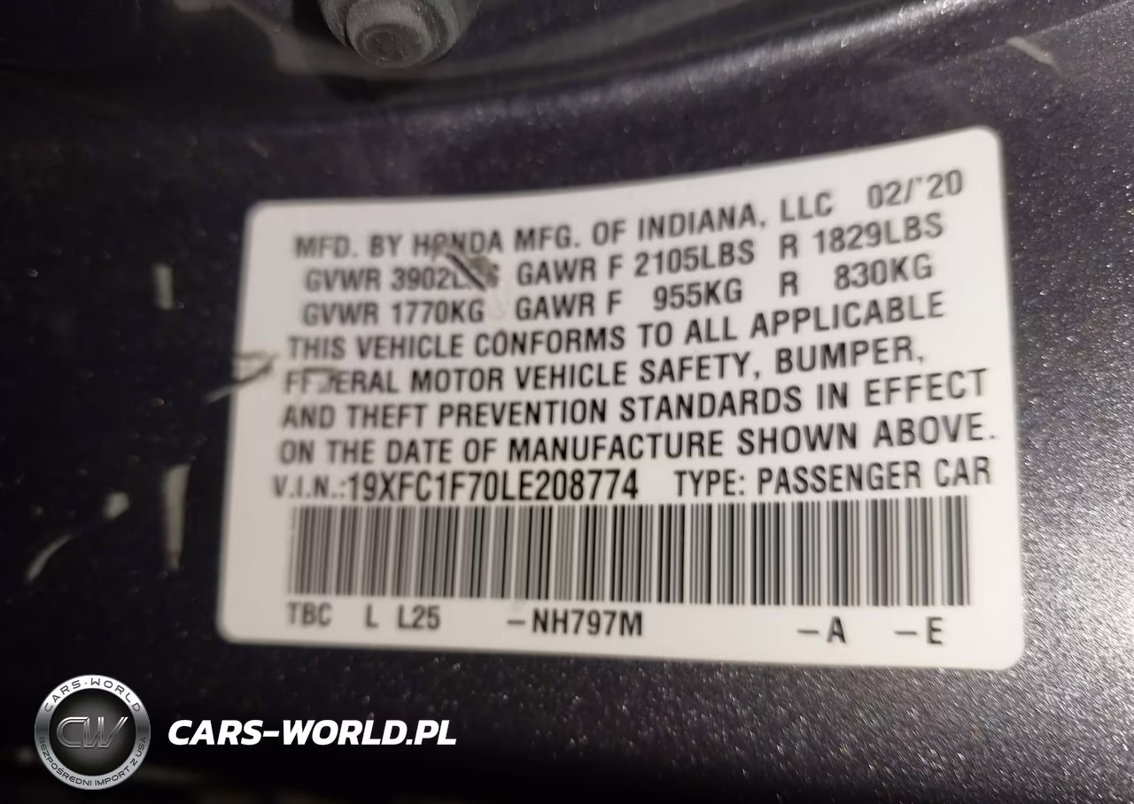 2020 Honda Civic Ex-L VIN:19XFC1F70LE208774 - 9