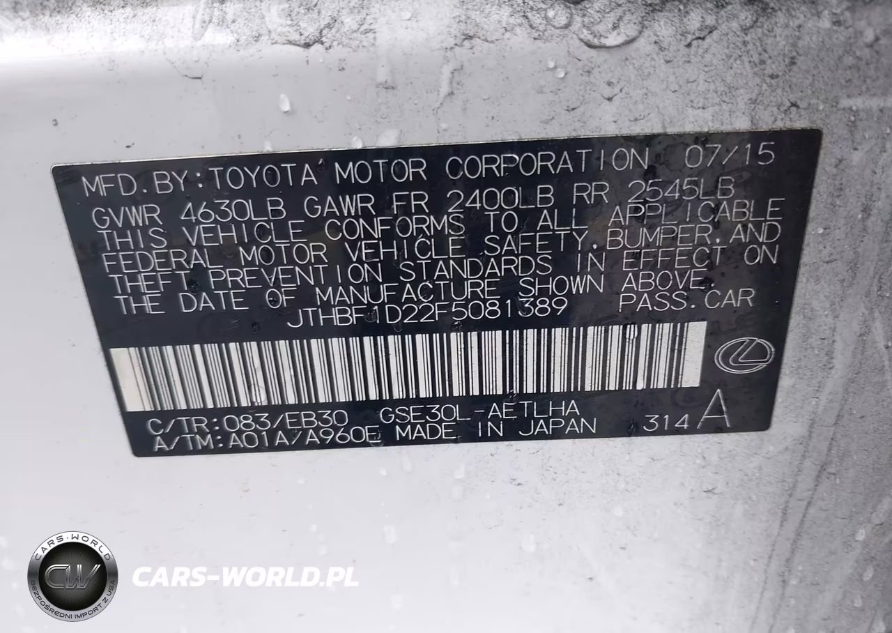 2015 Lexus Is 250 VIN:JTHBF1D22F5081389 - 9