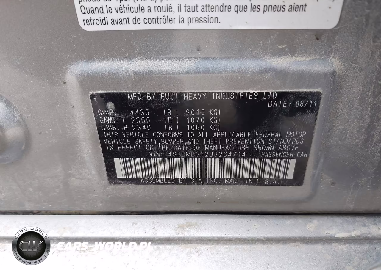 2011 Subaru Legacy 2.5I Premium VIN:4S3BMBG62B3264714 - 9