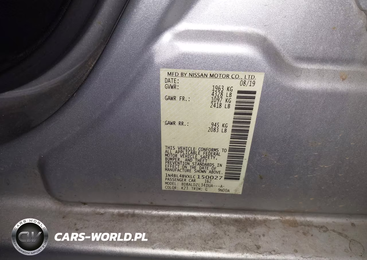 2020 Nissan Altima S Fwd VIN:1N4BL4BVXLC150027 - 9