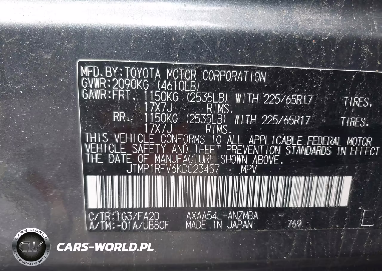 2019 Toyota Rav4 Xle VIN:JTMP1RFV6KD023457 - 9
