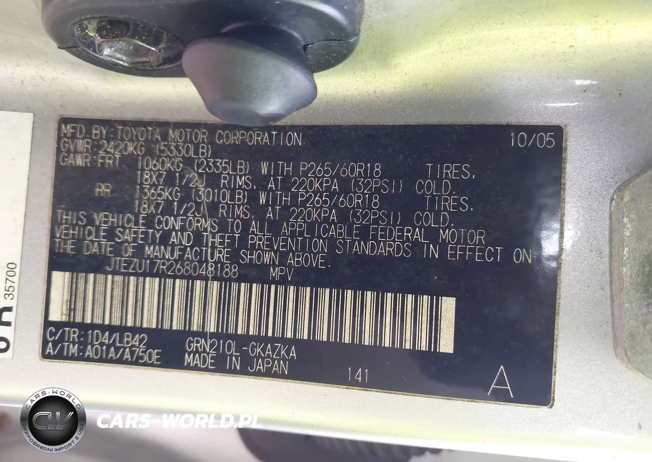 2006 Toyota 4Runner Limited V6 VIN:JTEZU17R268048188 - 9