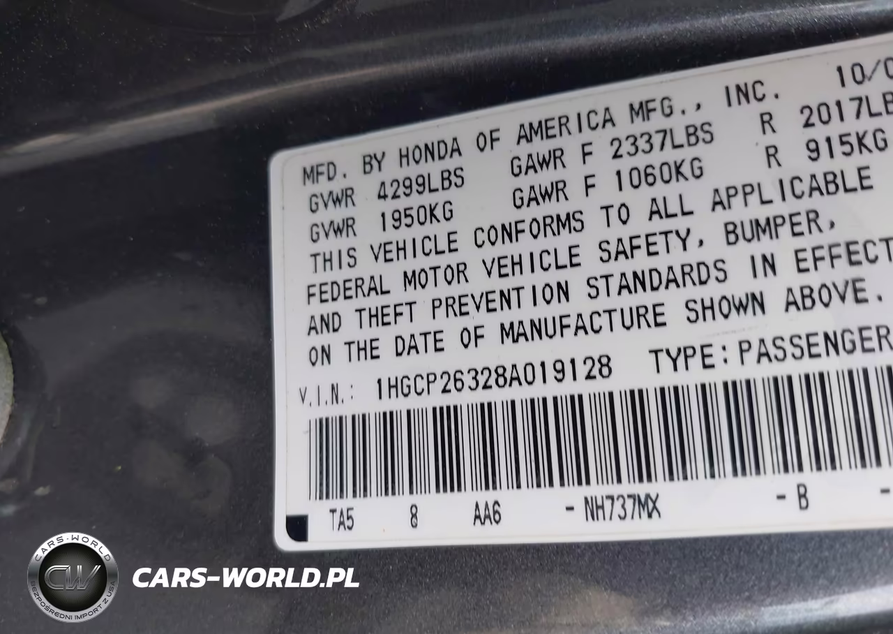 2008 Honda Accord 2.4 Lx VIN:1HGCP26328A019128 - 9