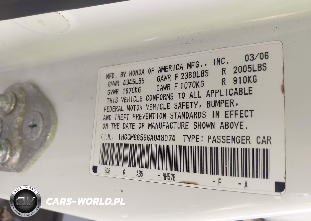 2006 Honda Accord 3.0 Ex VIN:1HGCM66596A048074 - 9
