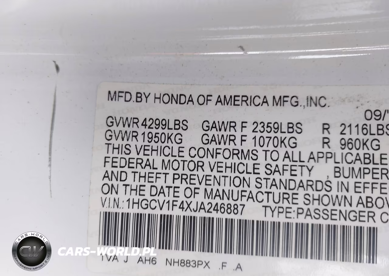 2018 Honda Accord Ex VIN:1HGCV1F4XJA246887 - 9
