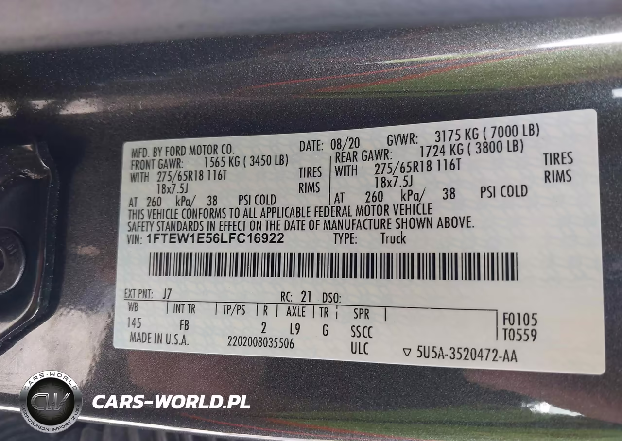 2020 Ford F-150 Xlt VIN:1FTEW1E56LFC16922 - 9
