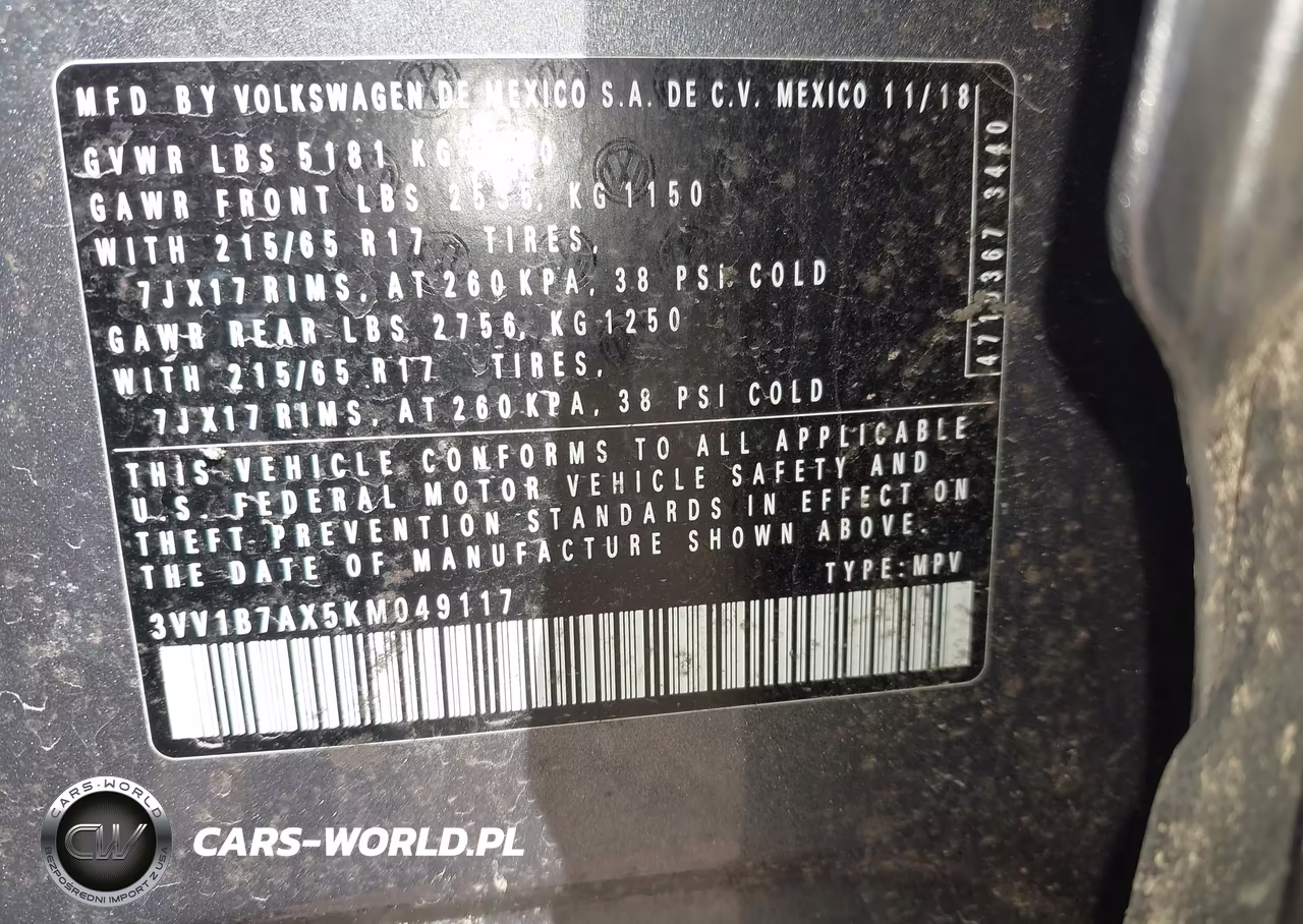 2019 Volkswagen Tiguan 2.0T S VIN:3VV1B7AX5KM049117 - 9