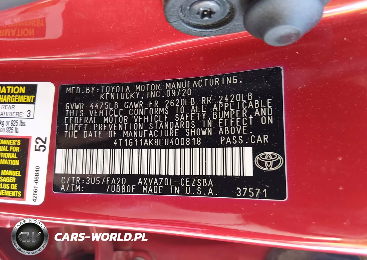 2020 TOYOTA CAMRY SE VIN:4T1G11AK8LU400818 - 9