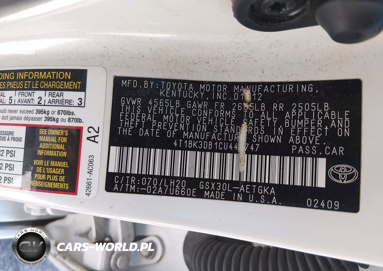 2012 Toyota Avalon VIN:4T1BK3DB1CU446747 - 9