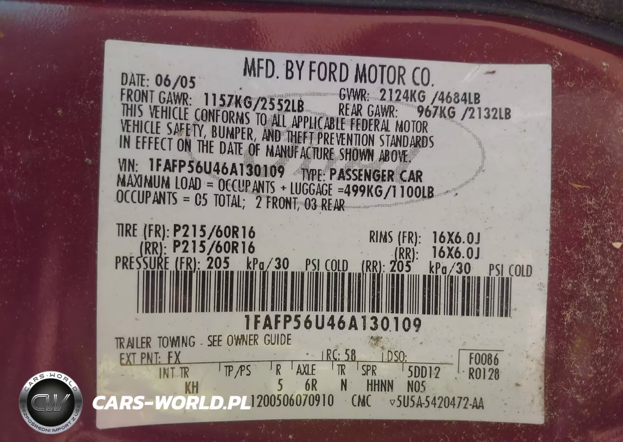 2006 Ford Taurus Sel VIN:1FAFP56U46A130109 - 9