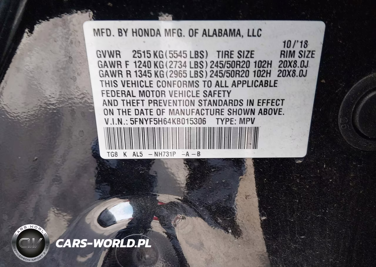 2019 Honda Pilot Touring VIN:5FNYF5H64KB015306 - 9