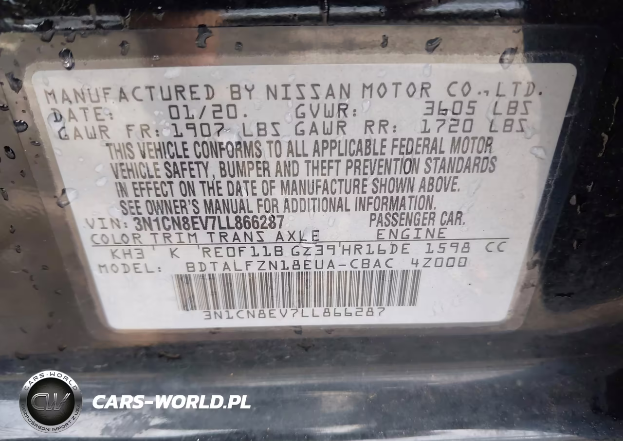 2020 Nissan Versa Sv Xtronic Cvt VIN:3N1CN8EV7LL866287 - 9