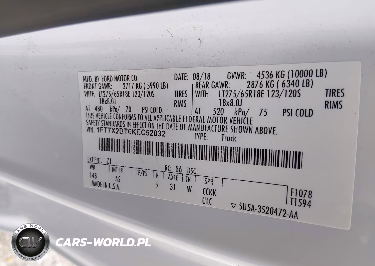 2019 Ford F-250 Xl VIN:1FT7X2BT6KEC52032 - 9