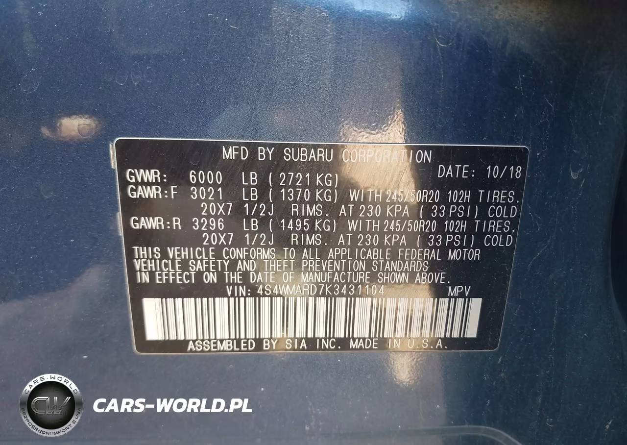 2019 Subaru Ascent Touring VIN:4S4WMARD7K3431104 - 9
