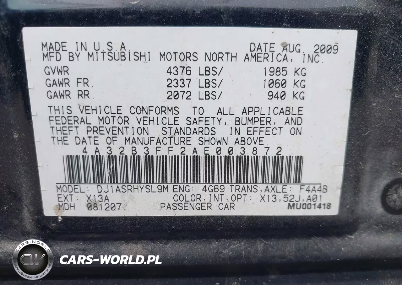 2010 Mitsubishi Galant Es-Se VIN:4A32B3FF2AE003872 - 9