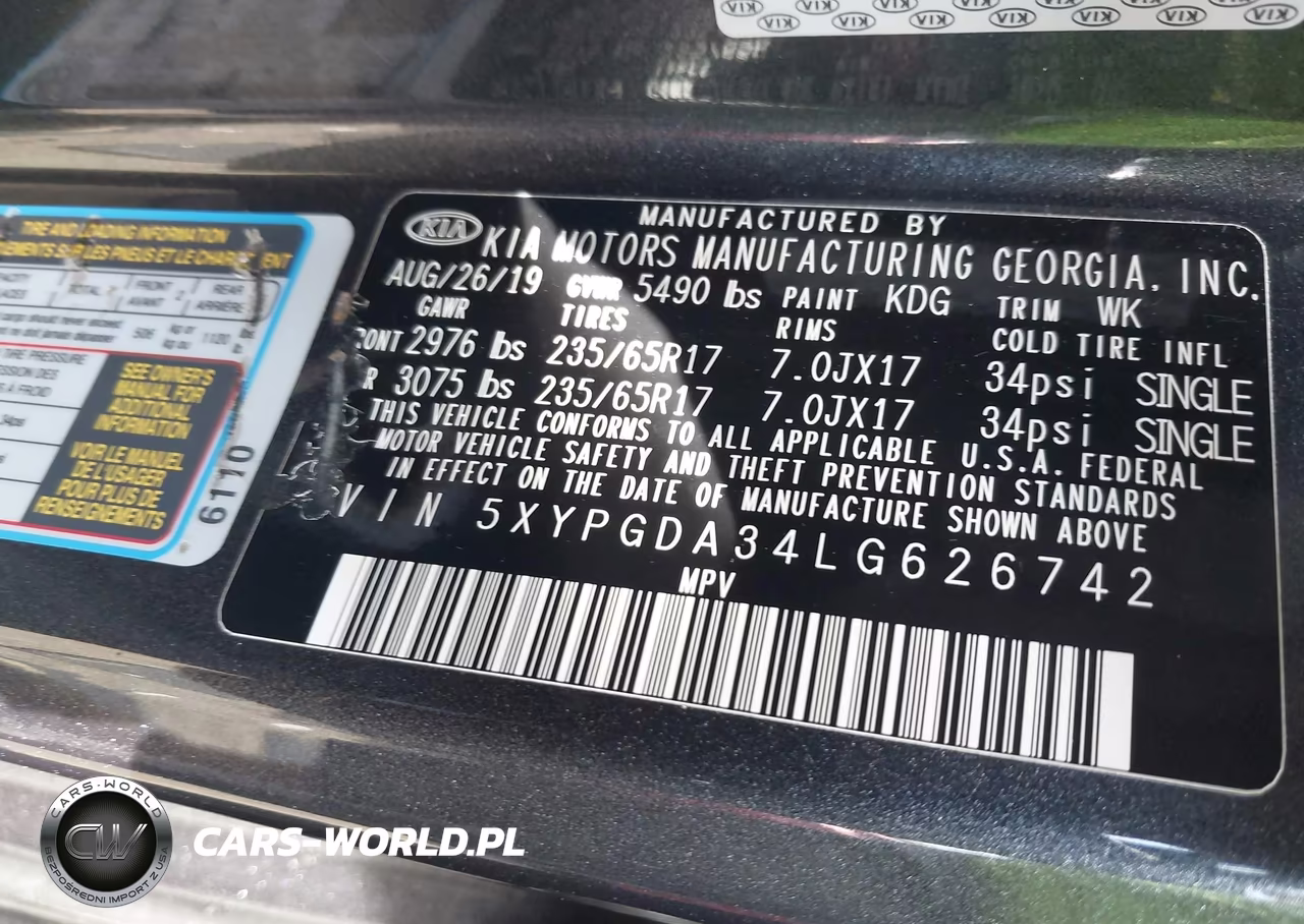 2020 Kia Sorento 2.4L Lx VIN:5XYPGDA34LG626742 - 9