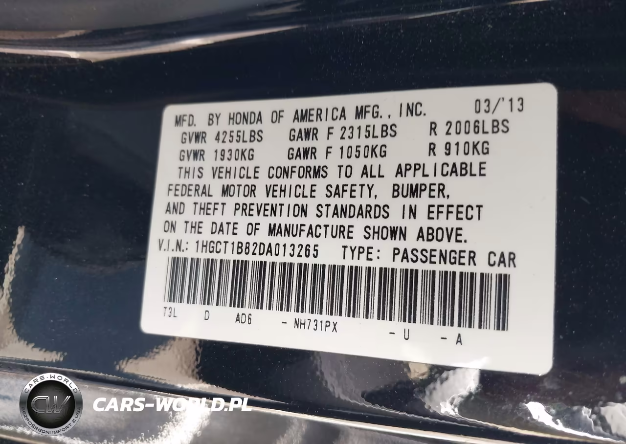 2013 Honda Accord Ex-L VIN:1HGCT1B82DA013265 - 9