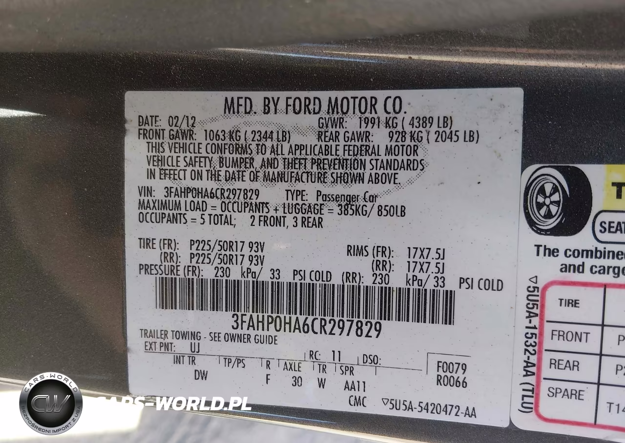2012 Ford Fusion Se VIN:3FAHP0HA6CR297829 - 9