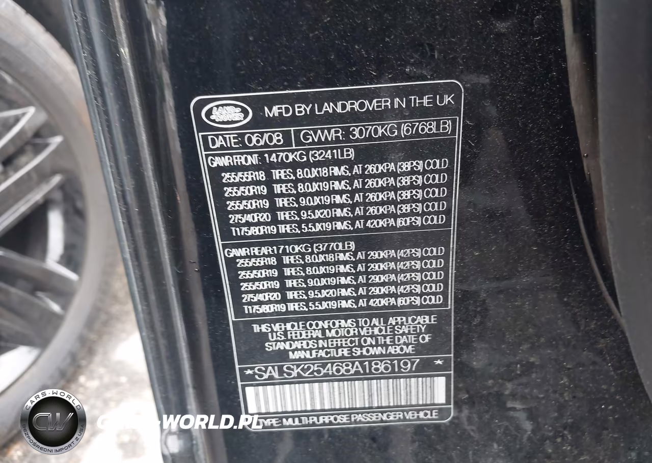 2008 Land Rover Range Rover Sport Hse VIN:SALSK25468A186197 - 9