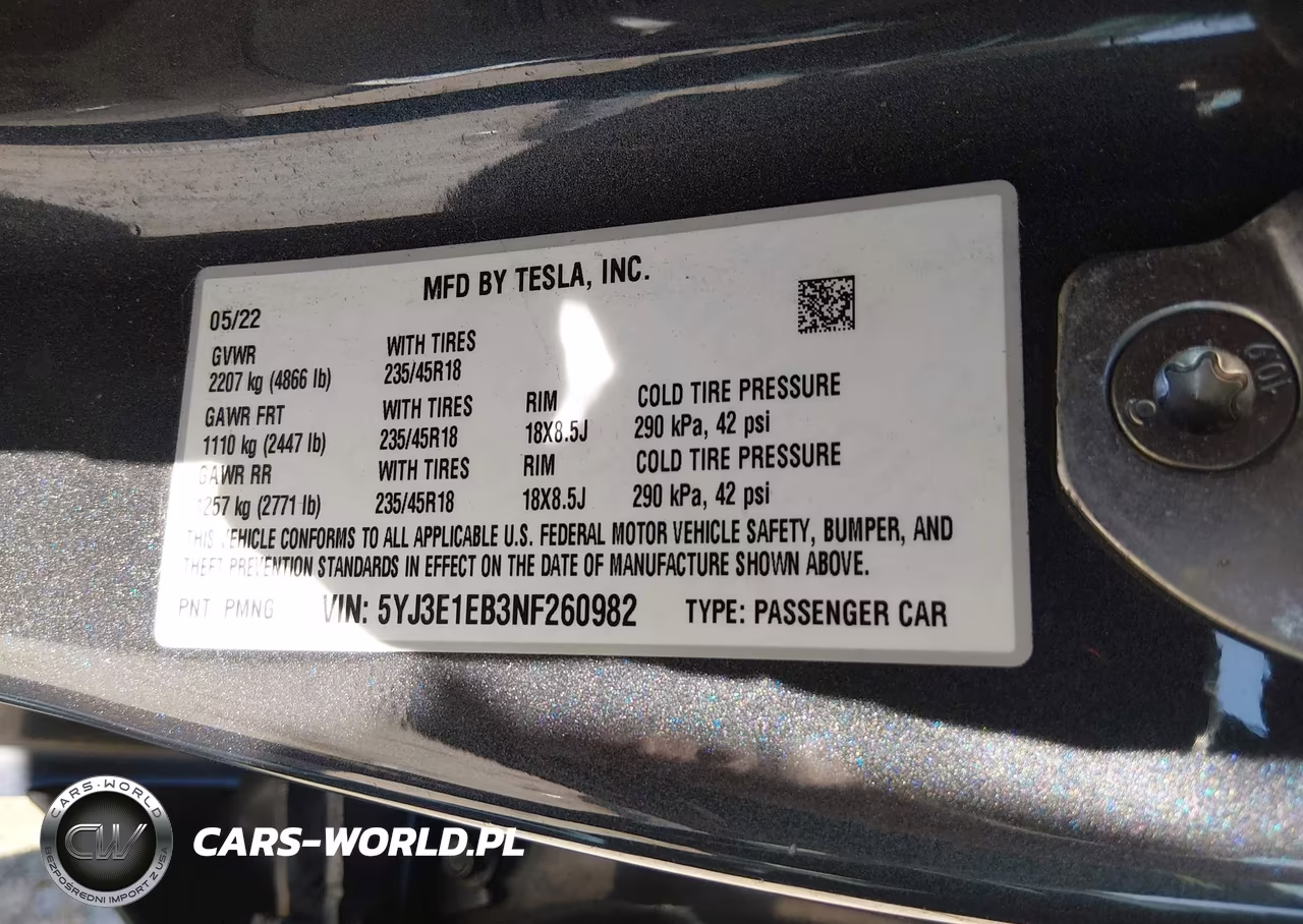 2022 Tesla Model 3 Long Range Dual Motor All-Wheel Drive VIN:5YJ3E1EB3NF260982 - 9