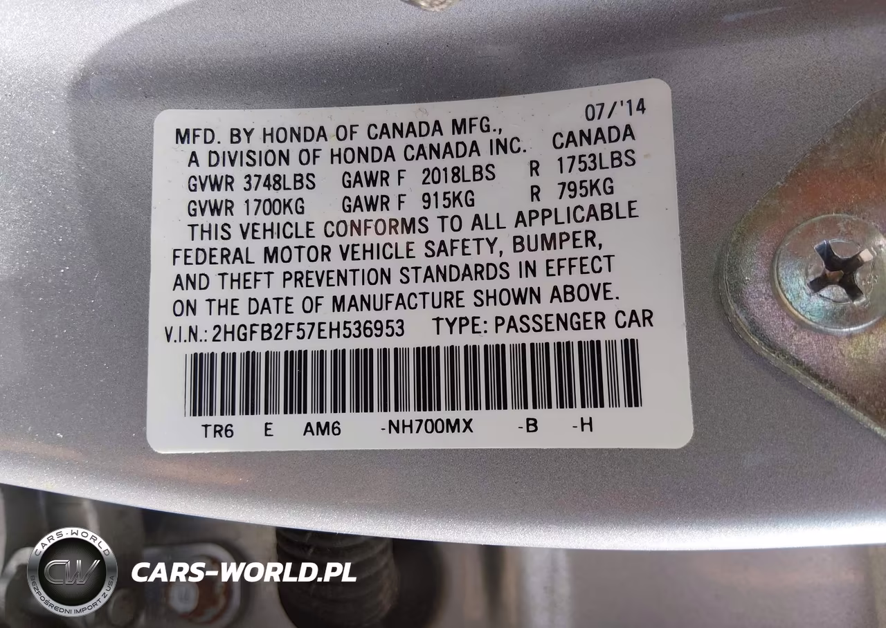 2014 Honda Civic Lx VIN:2HGFB2F57EH536953 - 9