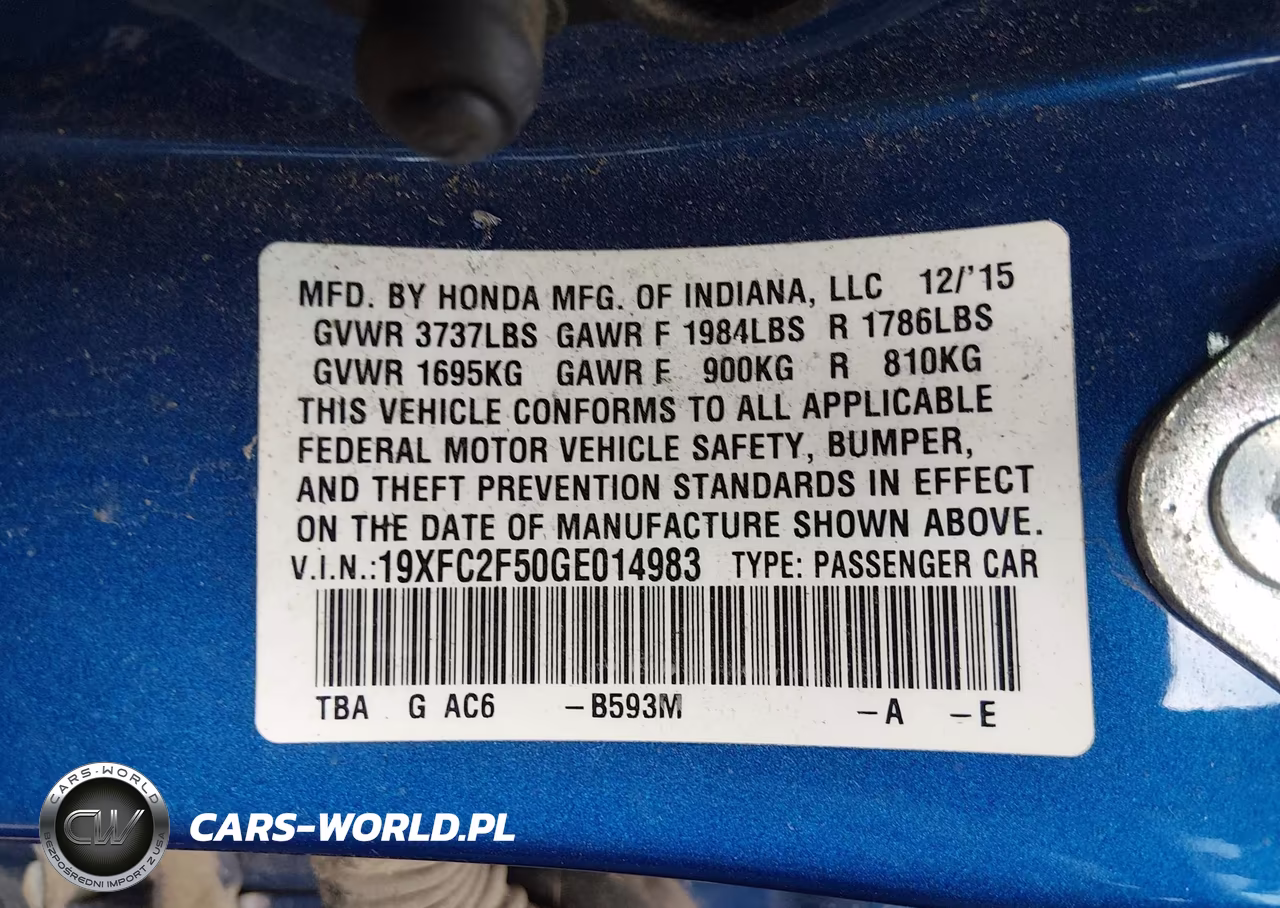 2016 Honda Civic Lx VIN:19XFC2F50GE014983 - 9
