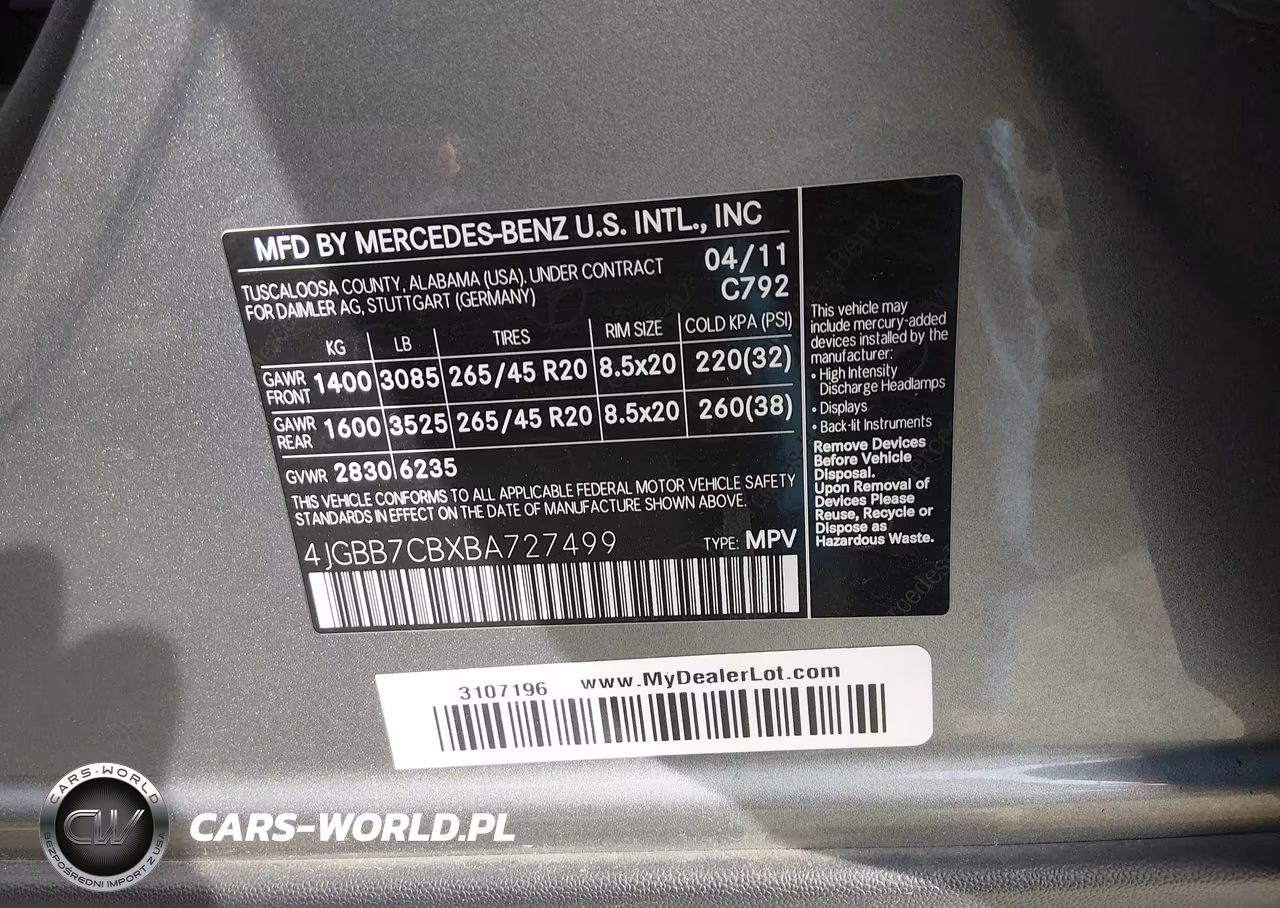 2011 Mercedes-Benz Ml 550 4Matic VIN:4JGBB7CBXBA727499 - 9