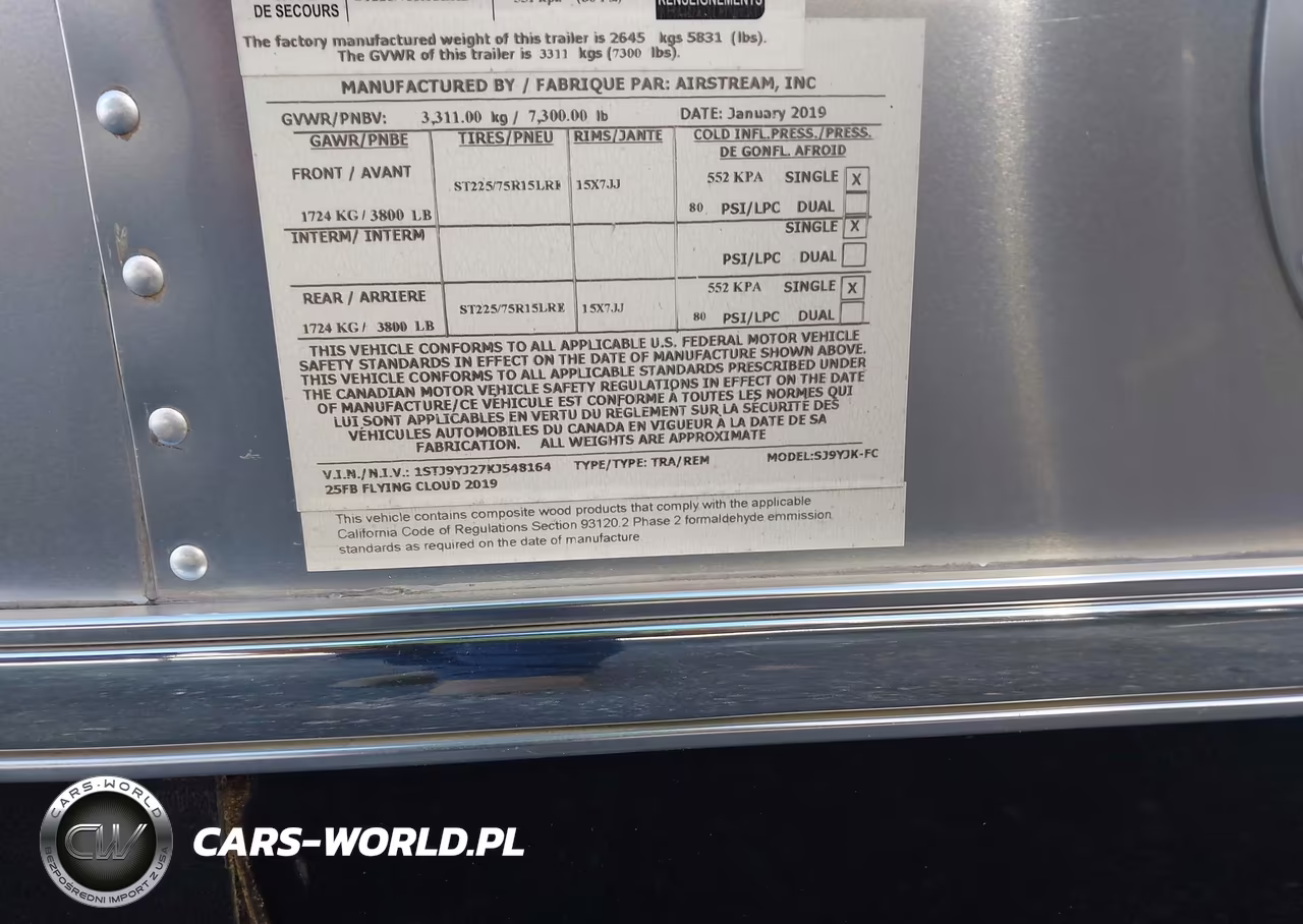 2019 Airstream Rv VIN:1STJ9YJ27KJ548164 - 9