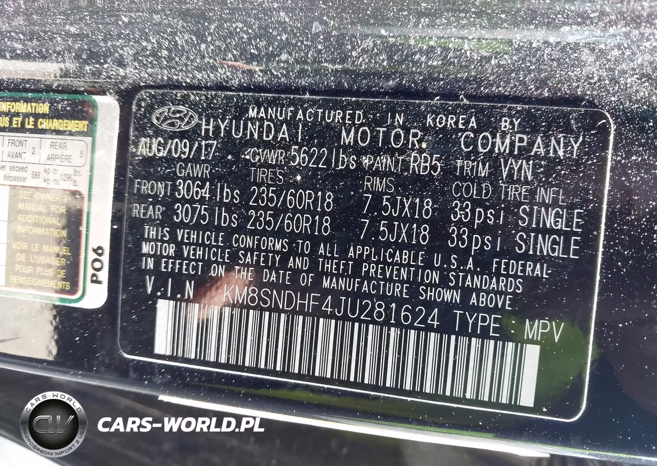 2018 Hyundai Santa Fe Se VIN:KM8SNDHF4JU281624 - 9