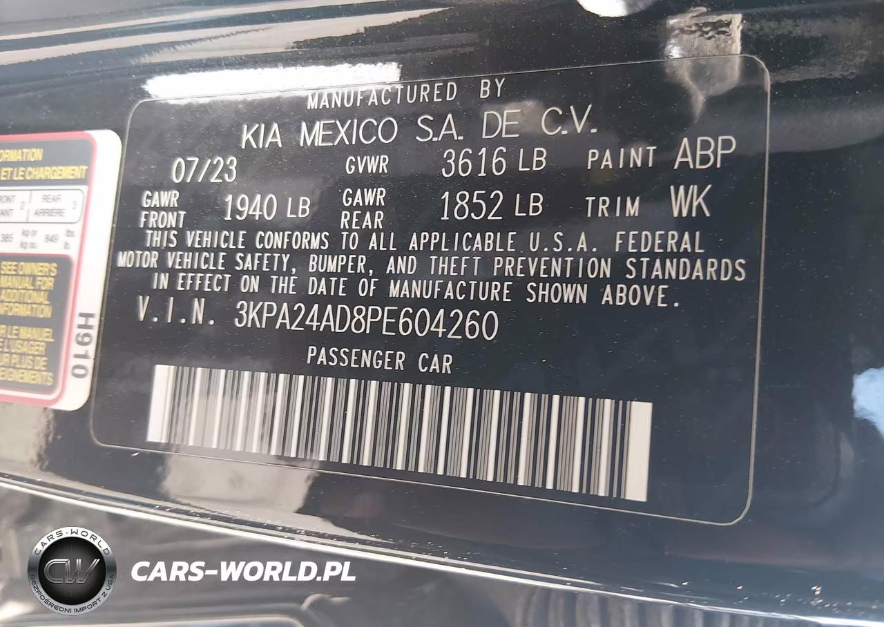 2023 Kia Rio Lx VIN:3KPA24AD8PE604260 - 9