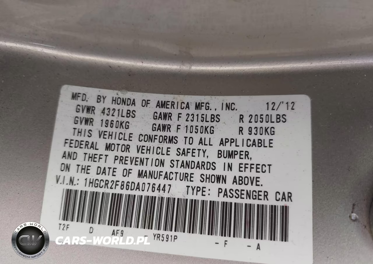 2013 Honda Accord Ex-L VIN:1HGCR2F86DA076447 - 9