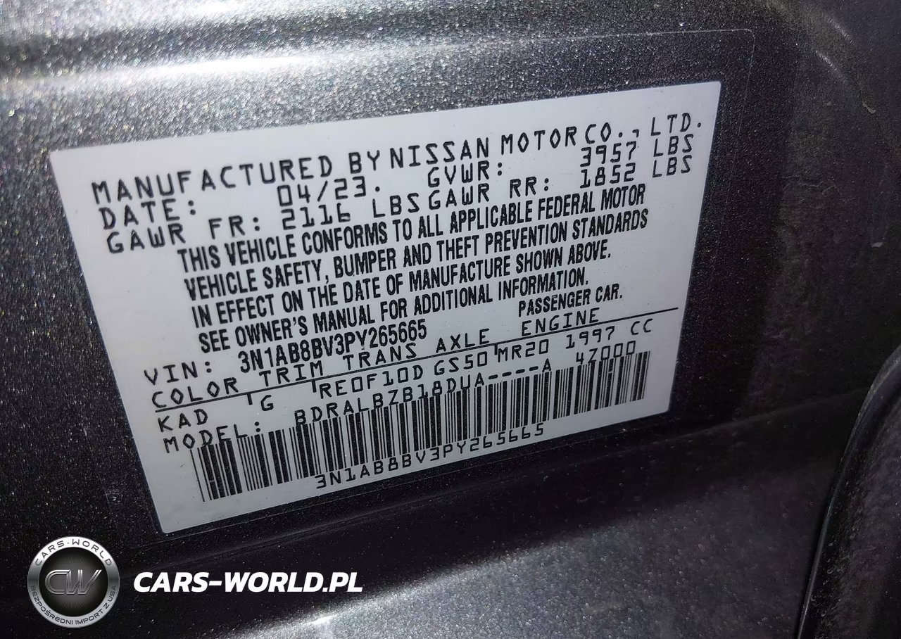 2023 Nissan Sentra S Xtronic Cvt VIN:3N1AB8BV3PY265665 - 9