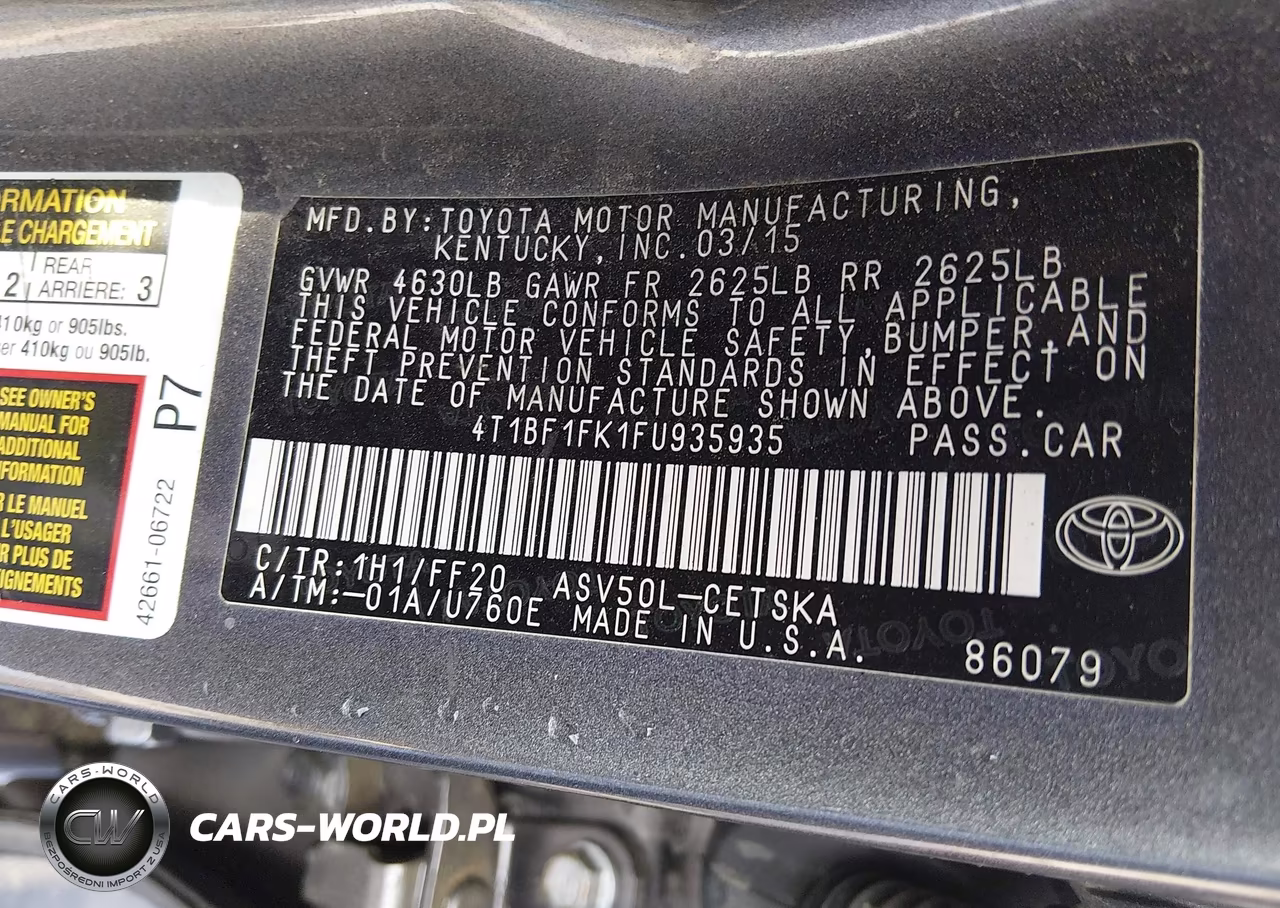 2015 Toyota Camry Se VIN:4T1BF1FK1FU935935 - 9