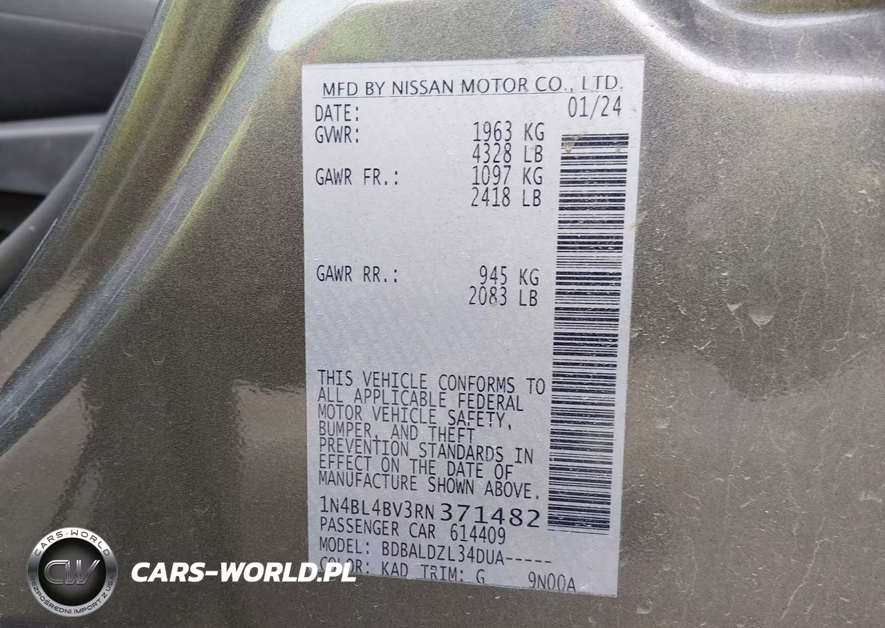 2024 Nissan Altima S Fwd VIN:1N4BL4BV3RN371482 - 9
