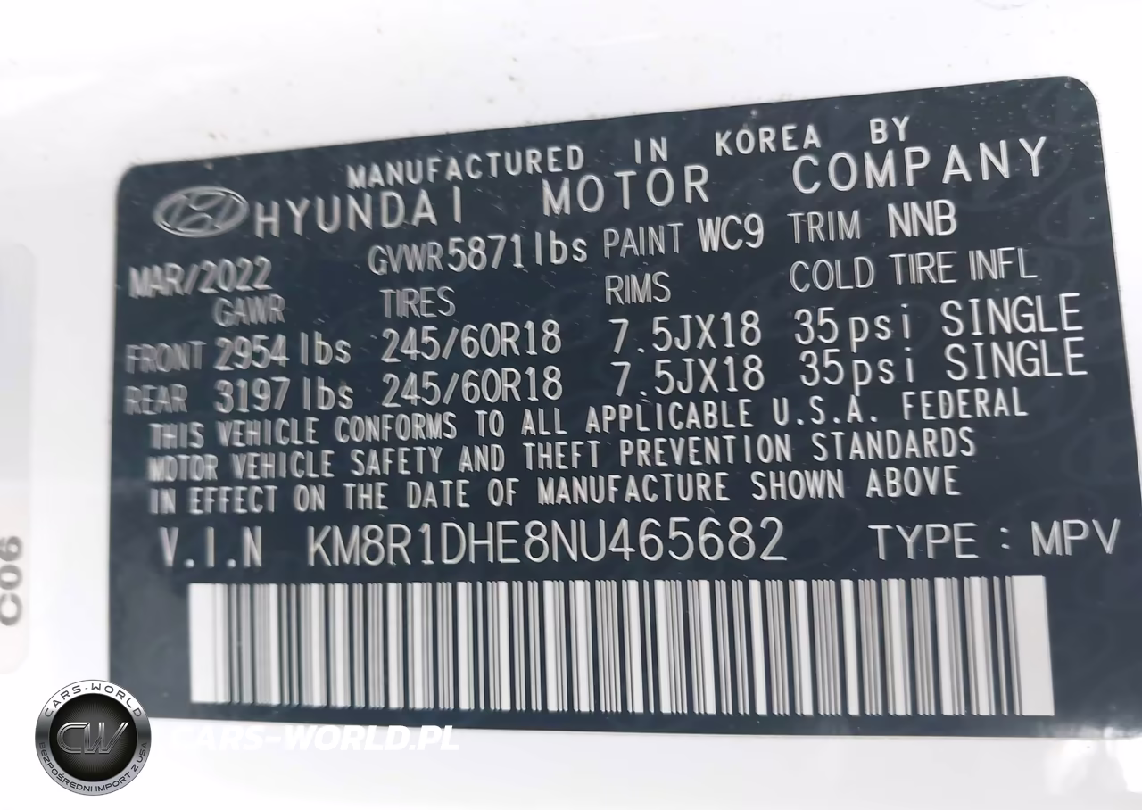 2022 Hyundai Palisade Se VIN:KM8R1DHE8NU465682 - 9