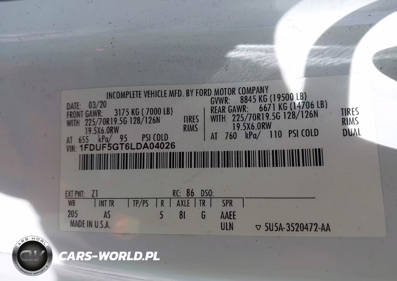2020 Ford F-550 Chassis Xl VIN:1FDUF5GT6LDA04026 - 8
