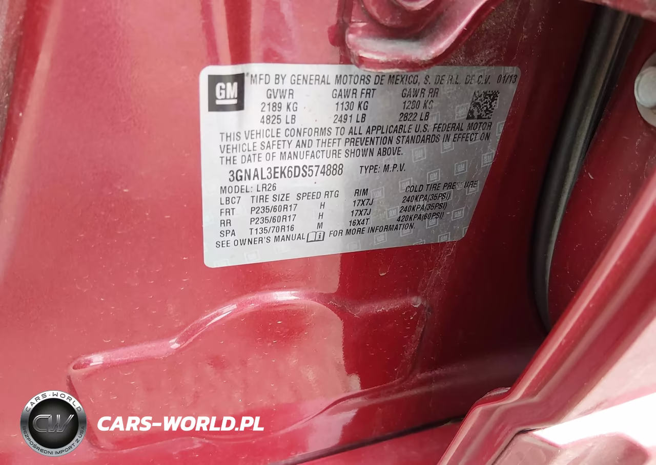 2013 Chevrolet Captiva Sport Lt VIN:3GNAL3EK6DS574888 - 9