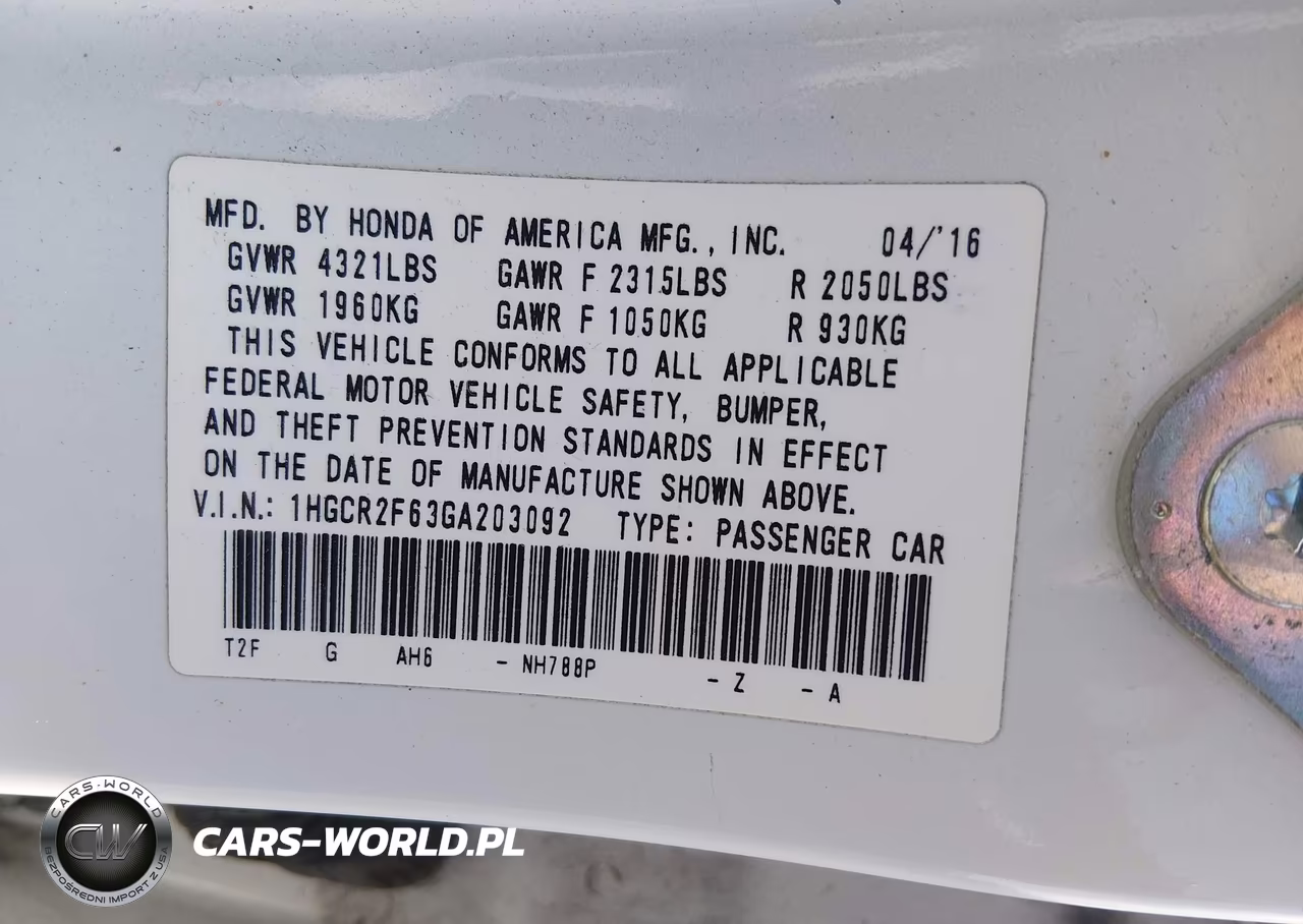 2016 Honda Accord Sport VIN:1HGCR2F63GA203092 - 9