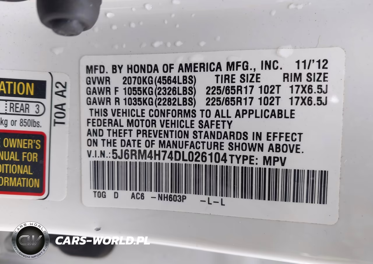 2013 Honda Cr-V Ex-L VIN:5J6RM4H74DL026104 - 9