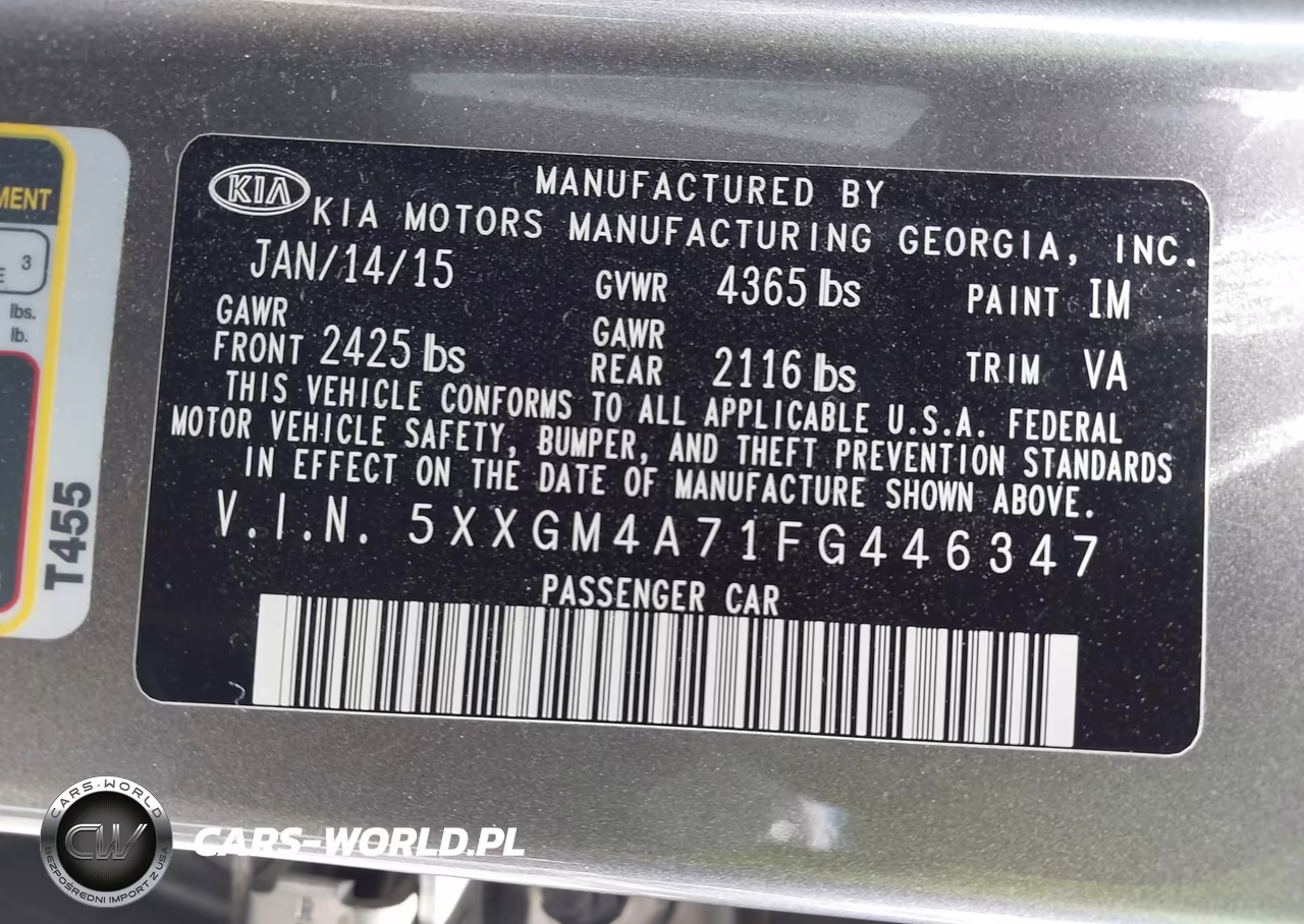 2015 Kia Optima Lx VIN:5XXGM4A71FG446347 - 9
