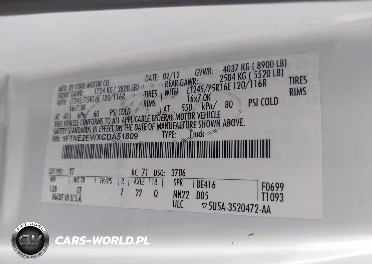 2012 Ford E-250 Commercial VIN:1FTNE2EWXCDA51809 - 9