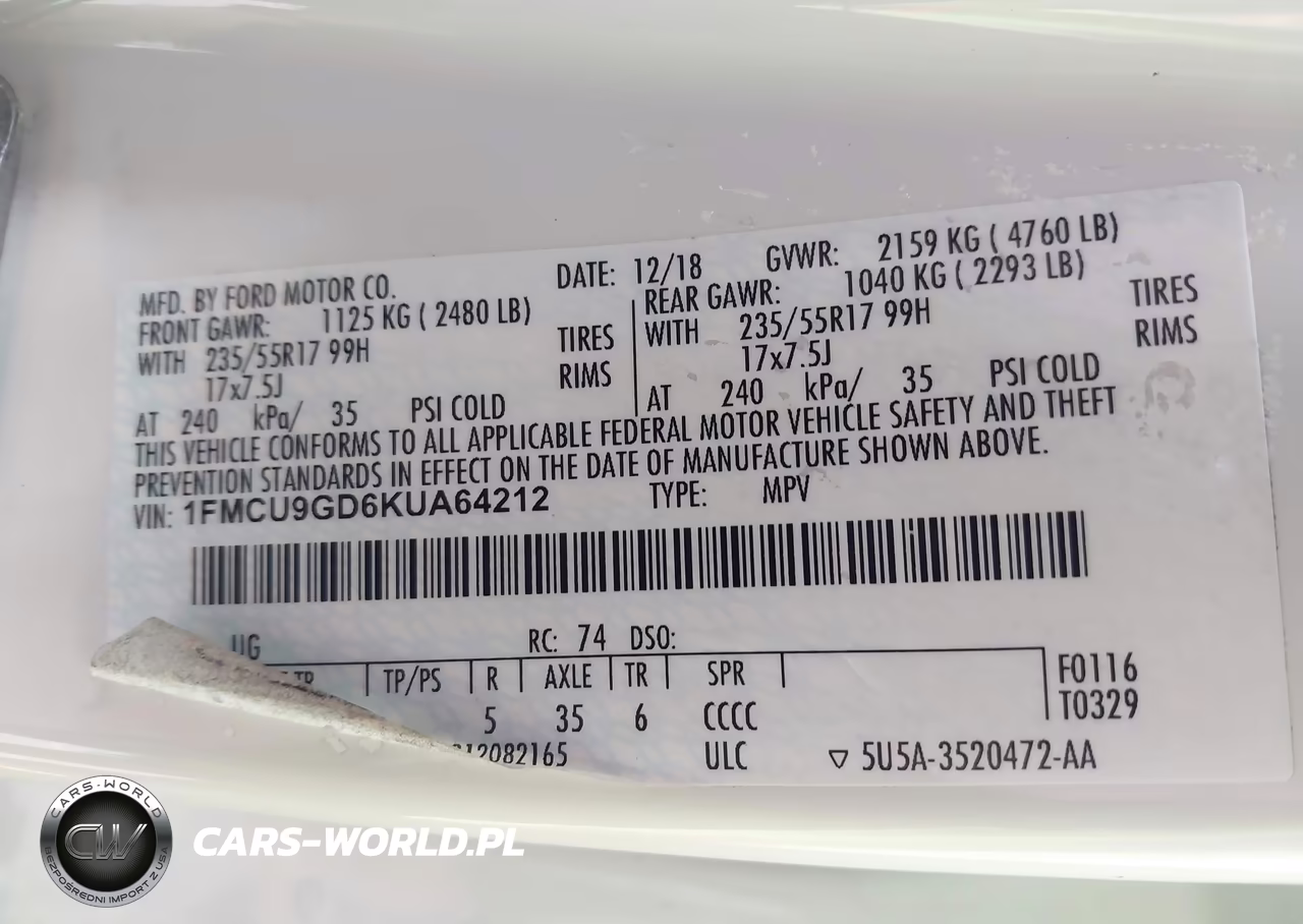 2019 Ford Escape Se VIN:1FMCU9GD6KUA64212 - 9