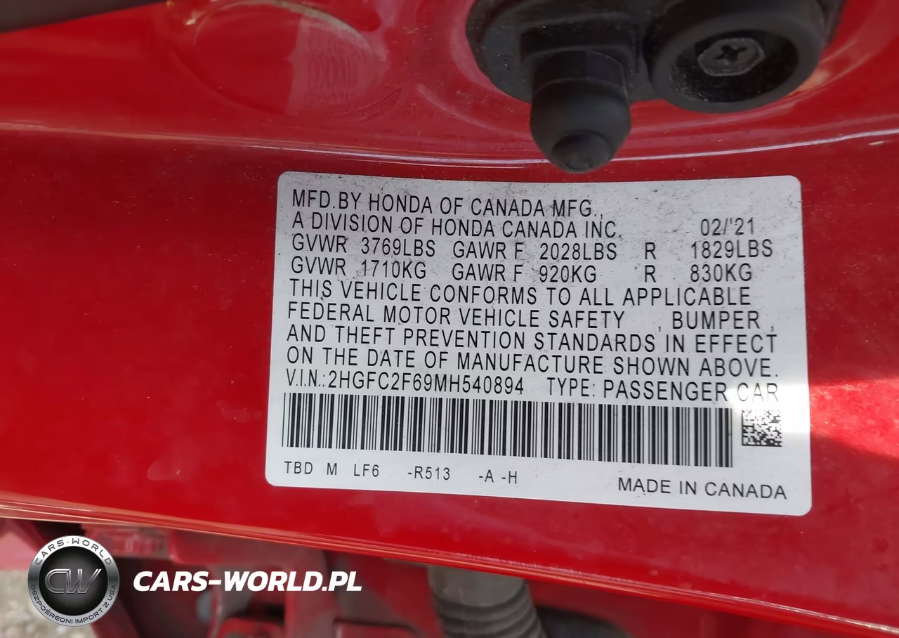2021 Honda Civic Lx VIN:2HGFC2F69MH540894 - 9